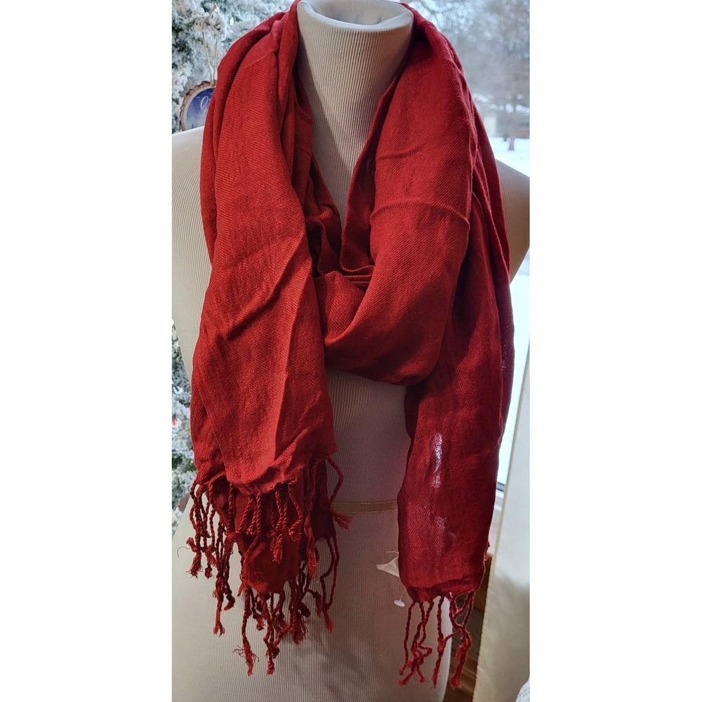 Unbranded Women's Red Shawl Wrap Scarf Large Thick Fringed‎ Edges